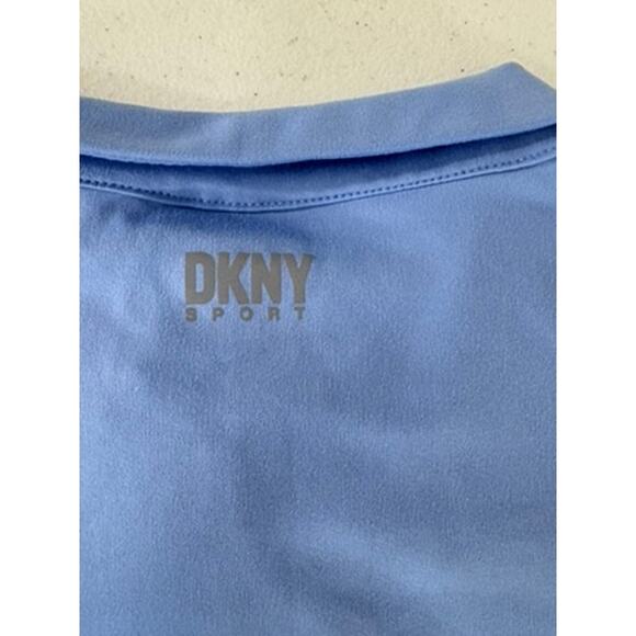 "DKNY Sport" Cropped Blue Polo Shirt SZ  L Buttons Gym Workout Activewear Run - Picture 7 of 7